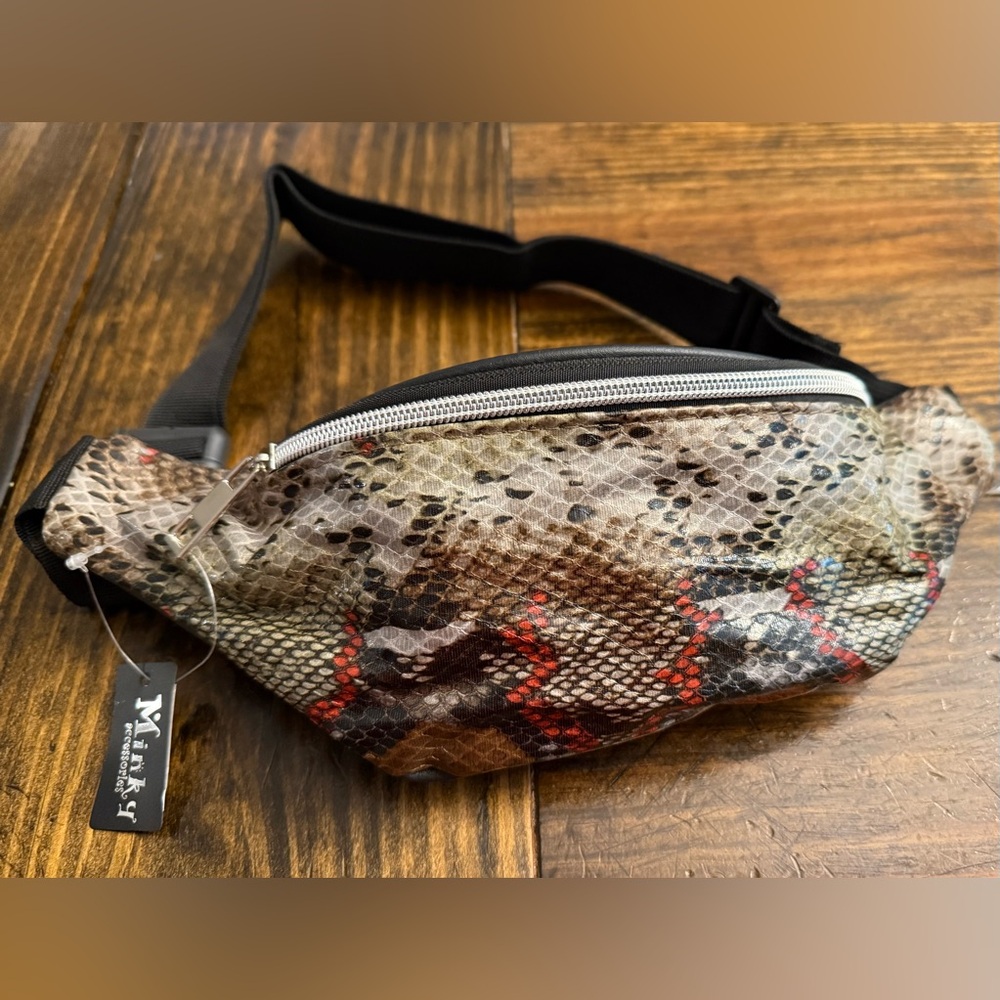 Minky Snake Print Belt Bag - Brown/Red/Tan